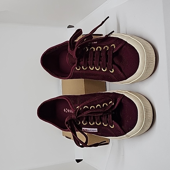 Superga Wine colored Shoes With Gold Colored Accents in Women's Size 8 - Picture 2 of 10
